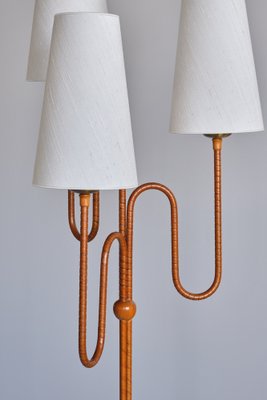 Modern Swedish Sculptural Three Arm Floor Lamp in Elm and Silk, 1930s-FMT-1740257