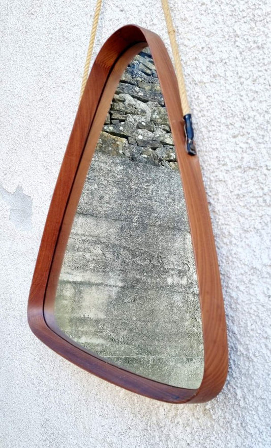 Modern Triangular Teak Mirror by Franco Campo and Carlo Graffi, Italy, 1950s