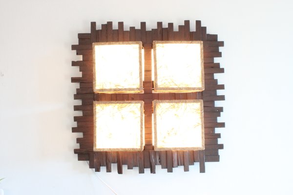 Modern Tropical Wall Lamp in Wood and Fabric, 1970s.-PLT-1251272