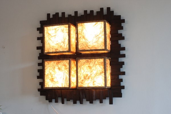 Modern Tropical Wall Lamp in Wood and Fabric, 1970s.-PLT-1251272