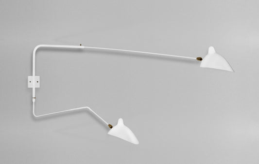 Modern Two Rotating Straight-Curved Arms Wall Lamp by Serge Mouille