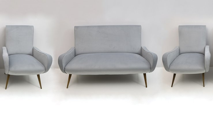 Modern Velvet Sofa in the Style of Marco Zanuso, 1950s-FER-1192074