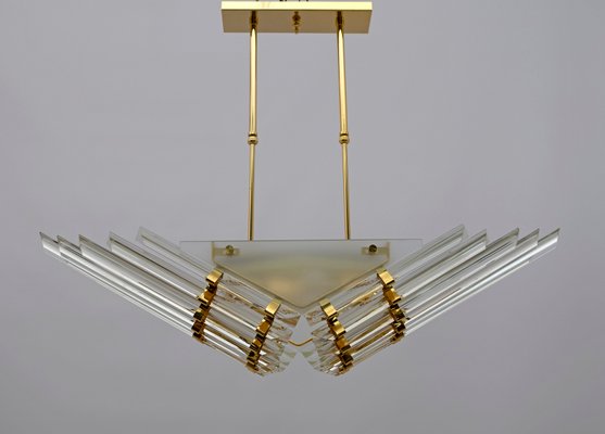 Modern Venini Style Trihedron Ceiling Lamp in Brass and Murano Glass, 1980s-FER-919736