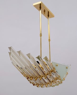 Modern Venini Style Trihedron Ceiling Lamp in Brass and Murano Glass, 1980s-FER-919736