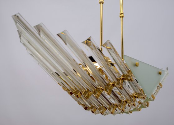 Modern Venini Style Trihedron Ceiling Lamp in Brass and Murano Glass, 1980s-FER-919736