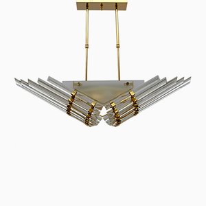 Modern Venini Style Trihedron Ceiling Lamp in Brass and Murano Glass, 1980s-FER-919736