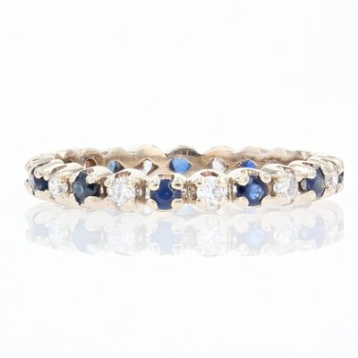 Modern Wedding Ring in 18 Karat White Gold with Sapphire and Diamonds-OLU-1315780