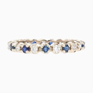 Modern Wedding Ring in 18 Karat White Gold with Sapphire and Diamonds-OLU-1315780