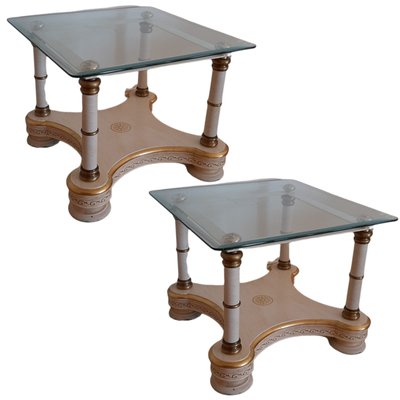 Modern Wood and Brass Tables with Glass Top, 1980s, Set of 2-TCS-1080195