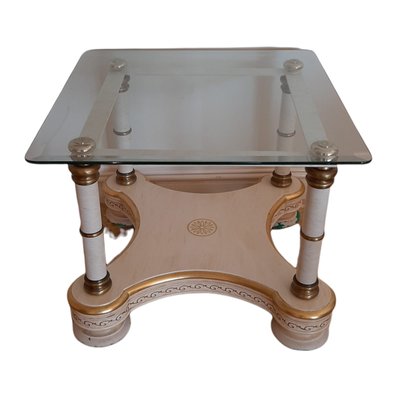 Modern Wood and Brass Tables with Glass Top, 1980s, Set of 2-TCS-1080195