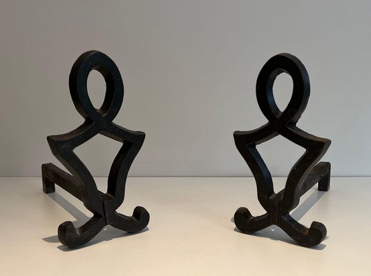 Modern Wrought Iron Chenets, 1940s, Set of 2-BA-1479952