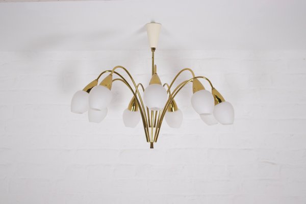 Modernist 9 Arm Light Light in Solid Brass from Vereinigte Werkstätten München, 1950s-OWS-1706930