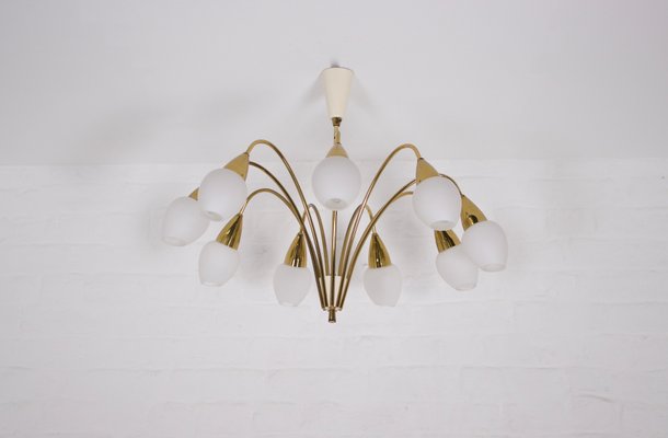 Modernist 9 Arm Light Light in Solid Brass from Vereinigte Werkstätten München, 1950s-OWS-1706930