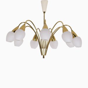 Modernist 9 Arm Light Light in Solid Brass from Vereinigte Werkstätten München, 1950s-OWS-1706930