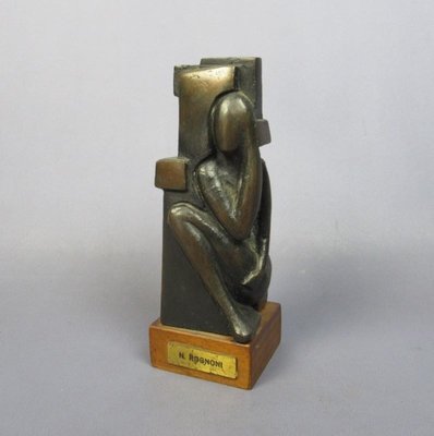 Modernist Abstract Brass Figure on Wooden Base by Nadia Rognoni, 1970s-PWG-2041305