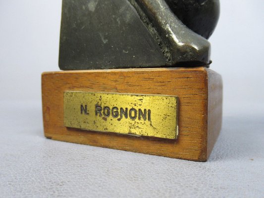 Modernist Abstract Brass Figure on Wooden Base by Nadia Rognoni, 1970s-PWG-2041305