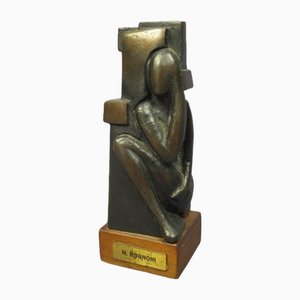 Modernist Abstract Brass Figure on Wooden Base by Nadia Rognoni, 1970s-PWG-2041305