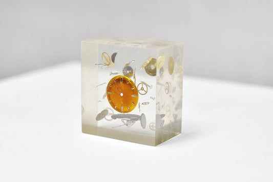 Modernist Acrylic Glass and Resin Object with Exploded Clock by Pierre Giraudon, 1970s