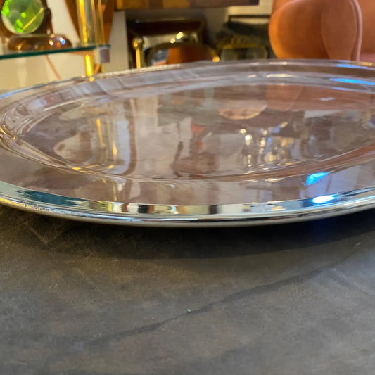 Modernist Acrylic Glass and Silver-Plated Oval Tray by B & B Genova, 1980s