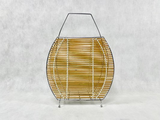 Modernist Bamboo and Steel Magazine Rack, 1980s-ZCY-1375761