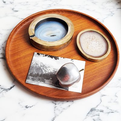 Modernist Bar Set with Silver-Plated Agate Ashtray and Coaster, 1970s, Set of 2-RSE-2032184