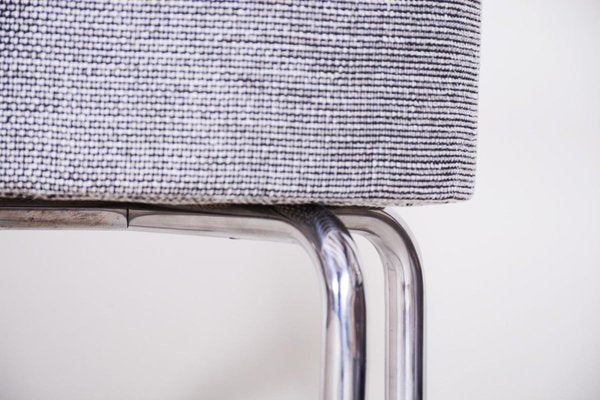 Modernist Black and White Fabric & Chrome-Plated Steel Tubular Stool from Robert Slezak, 1930s-WHY-729611