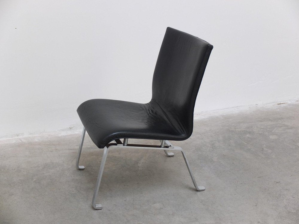 Modernist Black Leather & Steel Lounge Chair, 1960s