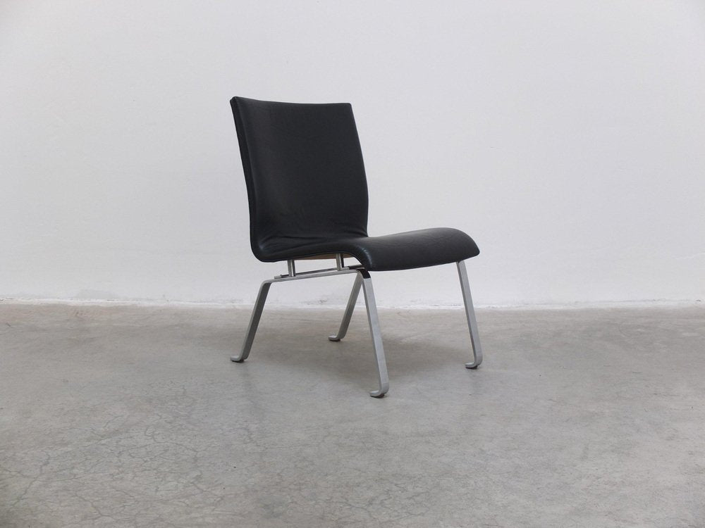 Modernist Black Leather & Steel Lounge Chair, 1960s