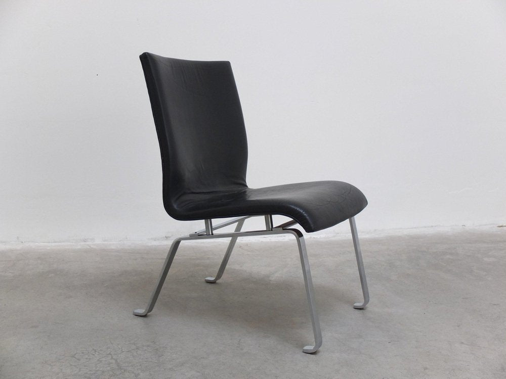 Modernist Black Leather & Steel Lounge Chair, 1960s