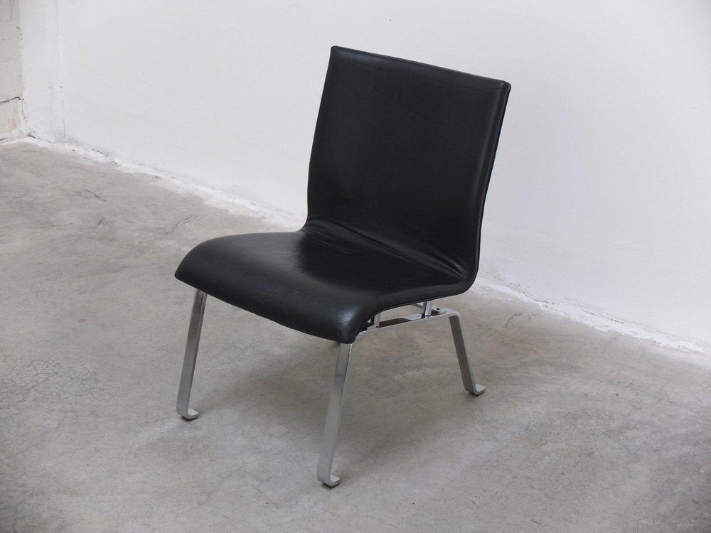 Modernist Black Leather & Steel Lounge Chair, 1960s