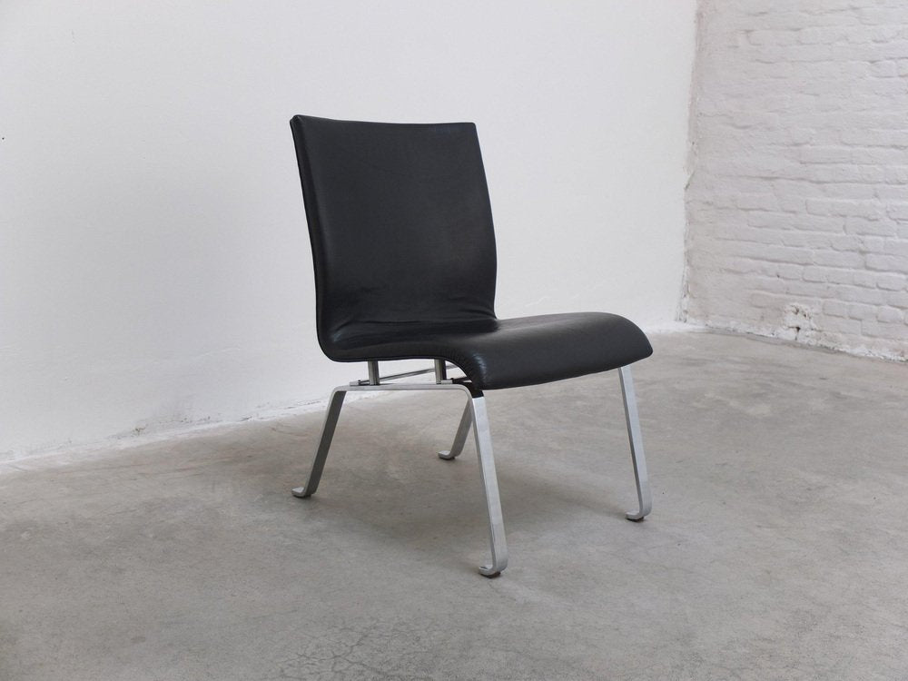 Modernist Black Leather & Steel Lounge Chair, 1960s