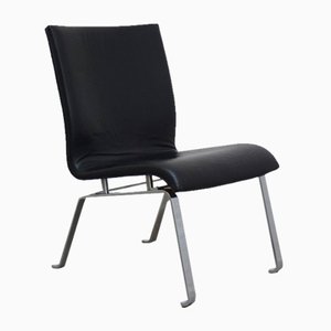 Modernist Black Leather & Steel Lounge Chair, 1960s-MHV-1745341