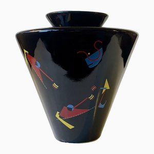 Modernist Black Porcelain Vase in the Style of Wassily Kardinsky, 1950s-LCR-1794479