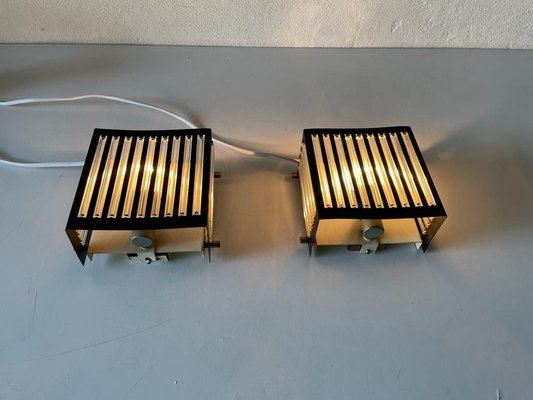 Modernist Black Square Metal and Glass Sconces from SSR, Germany, 1970s-RDS-1210085