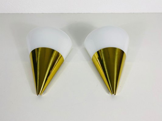 Modernist Brass and Opaline Glass Wall Lamps from Limburg, 1980s, Set of 2-PUK-829080