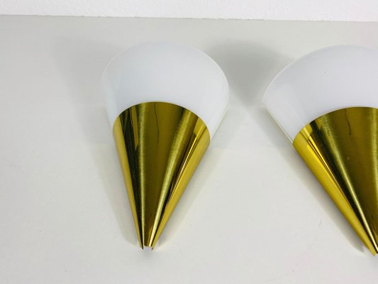 Modernist Brass and Opaline Glass Wall Lamps from Limburg, 1980s, Set of 2-PUK-829080