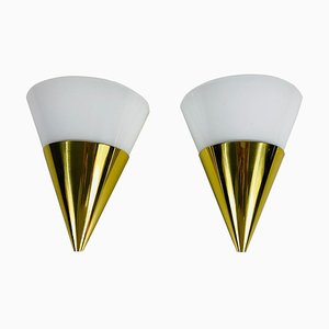 Modernist Brass and Opaline Glass Wall Lamps from Limburg, 1980s, Set of 2-PUK-829080