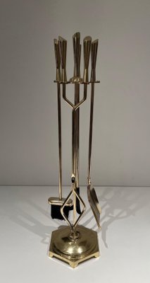 Modernist Brass Fireplace Set, 1970s, Set of 6-BA-1777332