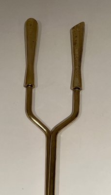 Modernist Brass Fireplace Set, 1970s, Set of 6-BA-1777332