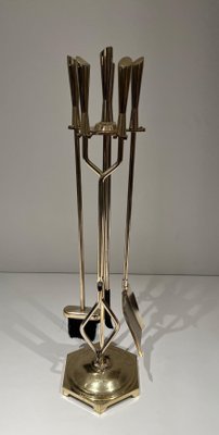 Modernist Brass Fireplace Set, 1970s, Set of 6-BA-1777332