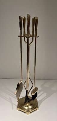 Modernist Brass Fireplace Set, 1970s, Set of 6-BA-1777332