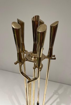 Modernist Brass Fireplace Set, 1970s, Set of 6-BA-1777332