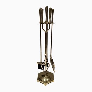 Modernist Brass Fireplace Set, 1970s, Set of 6-BA-1777332