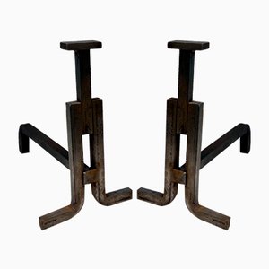 Modernist Cast Iron and Wrought Iron Chenets, 1950s, Set of 2-BA-1786667