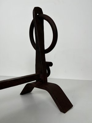 Modernist Chenets in Wrought Iron in the style of Jacques Adnet, 1950s, Set of 2-BA-1786674