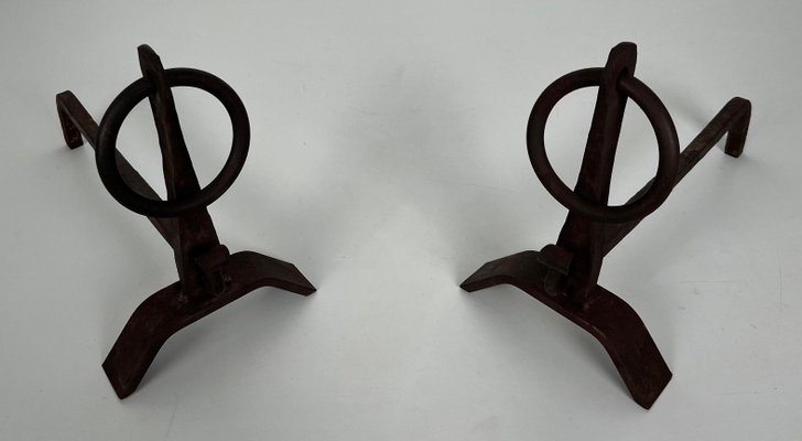 Modernist Chenets in Wrought Iron in the style of Jacques Adnet, 1950s, Set of 2-BA-1786674