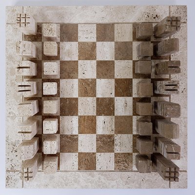 Modernist Chess Game in Two Colored Travertine, Italy, 1970s-NYF-2019251