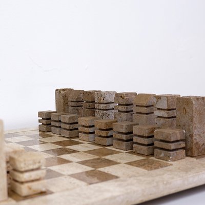 Modernist Chess Game in Two Colored Travertine, Italy, 1970s-NYF-2019251