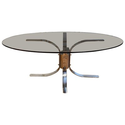 Modernist Chromed Foot and Smoked Glass Top Table, Italy, 1960s-JG-1358467