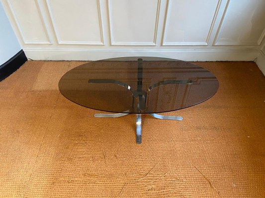 Modernist Chromed Foot and Smoked Glass Top Table, Italy, 1960s-JG-1358467